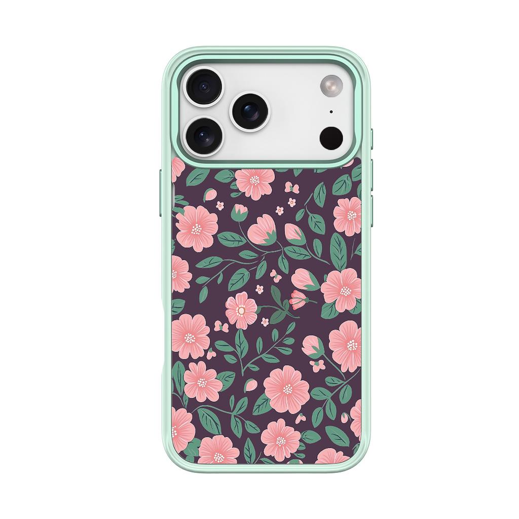 Applicable To Apple 17pro Mobile Phone Case, Advanced Sense 16 Replaceable Back Plate 15promax Magnetic Mobile Phone Case, Green Pink Flower.