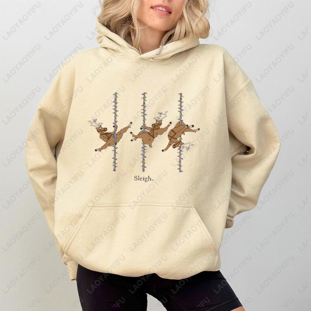 Funny Christmas Sweatshirt Reindeer Pole Dance Holiday Sleigh Christmas Pullover Pole Dance Wear Gift for Dancer Christmas Gift