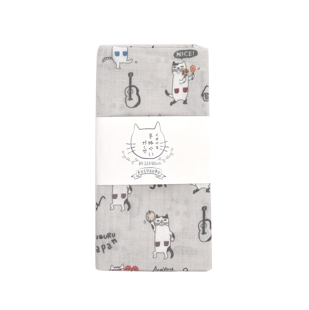 Gauze Tenugui hand GY [Kusuguru Japan] (Japanese towel) - Cat-themed
