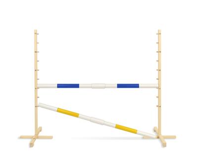 Překážka pro koníka na tyči 160 cm, v-120 cm, dva sloupky - modrý a žlutý