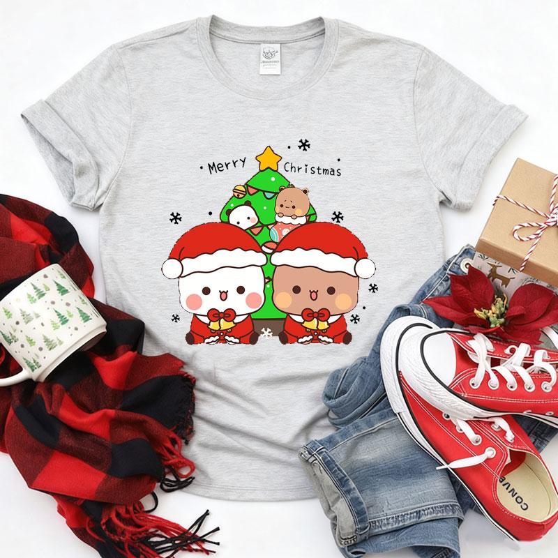Merry Christmas Cute Funny Bubu Dudu Cartoon Emoticon Graphics Tshirt Ulzzang Men Woman Cotton Tees Trendy Holiday Party Shirt