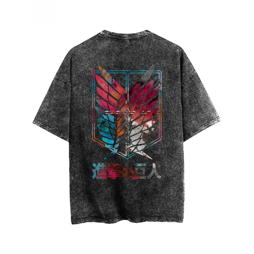 

Attack on Titan Survey Corps Wings of Freedom Vintage Washed Dual Print Anime Streetwear Women And Men T-Shirt XXXL