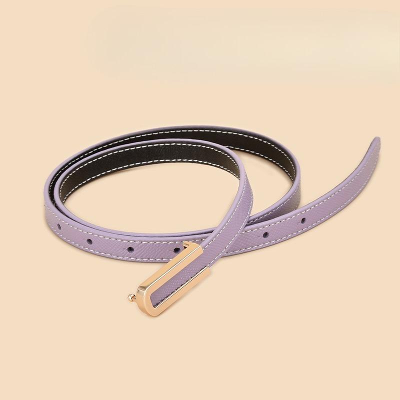 Cowhide Thin Belt for Women Genuine Leather Women's Two-color Belt Dress with Versatile Decorative Exterior Trousers Simple Style