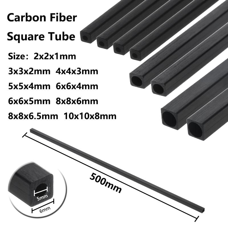 1-3 uds Longitud x 500 mm Tubo Cuadrado de Fibra de Carbono 2x2x1mm 3x3x2mm 4x4x3mm 5x5x4mm 6x6x4mm 6x6x5mm 8x8x6mm 8x8x6.5mm 10x10x8mm