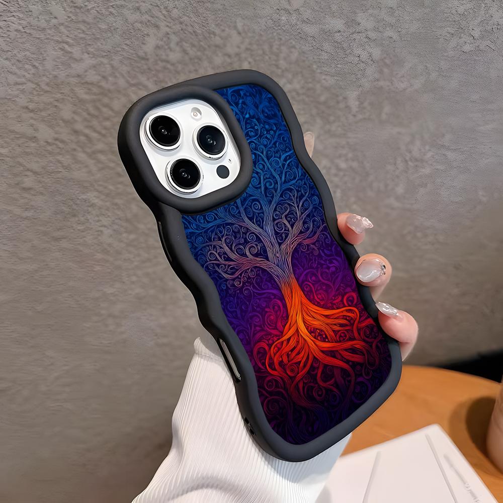 World Life Tree Mobile Phone Case for iPhone 17 16 15 14 13 12 11 Air Pro Max Plus Wavy Edge TPU Colorful Cover Luxury Cover