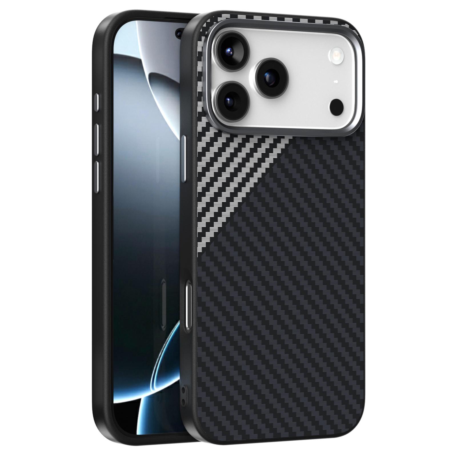 

ABEEL Чохол для iPhone 17 Pro Max Сумісний з MagSafe Текстура вуглецевого волокна Задня кришка Black Silver