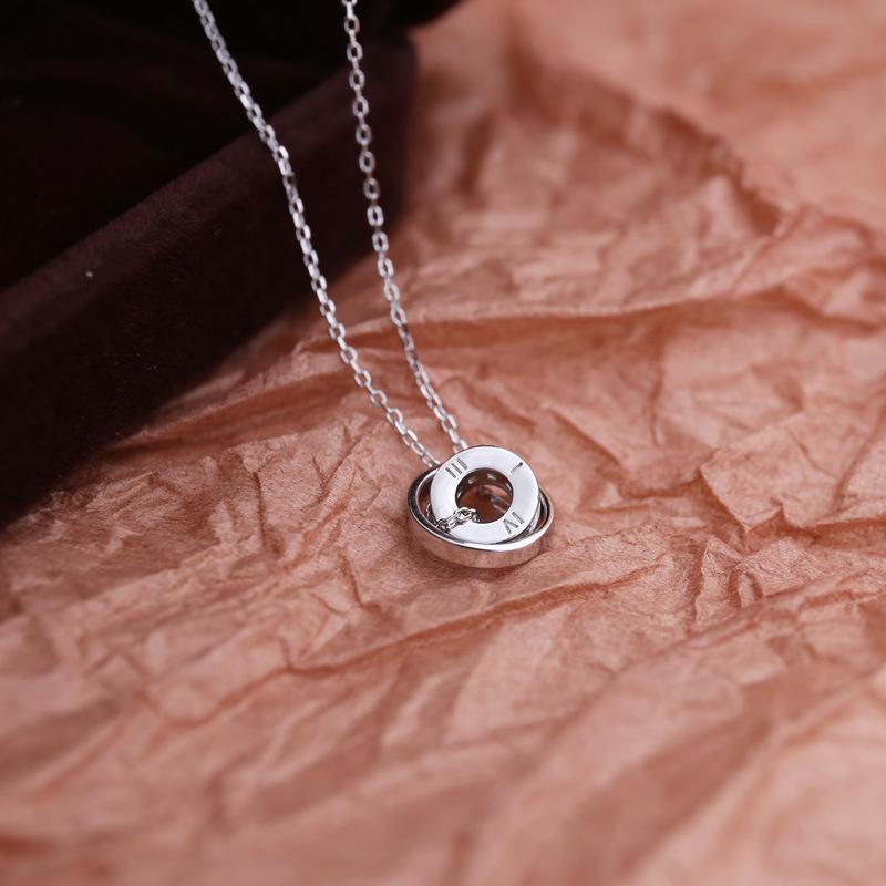Roman Double Ring Necklace for Women New Style Creative Personality Fashionable and Cold Style Collarbone Chain