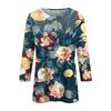 Ladies Floral Print Three Quarter Sleeve Button Collar Top T-Shirt Bottom Shirt