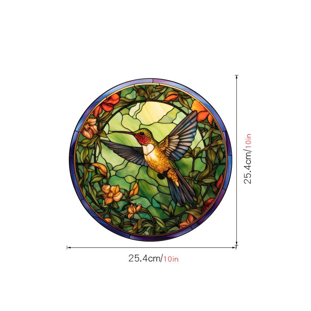 Retro Colorful Hummingbird Iris Window Glass Electrostatic Sticker Detachable Decorative Film Home Decoration