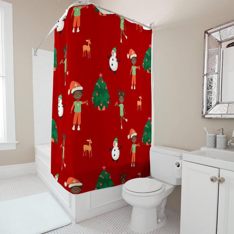 TU Christmas Shower Curtain Festive Holiday Decor Bathroom Set Waterproof Xmas Pattern Backdrop Festive Home Decor Gift Idea