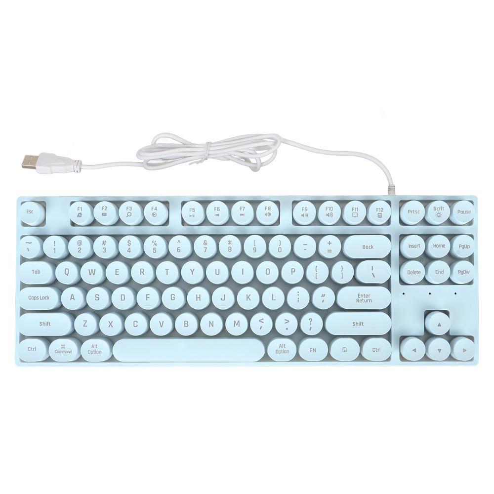 87 Keys USB Wired Keyboard Round Keycaps Typewriter Keyboard Durable Mechanical Keyboard Laptop