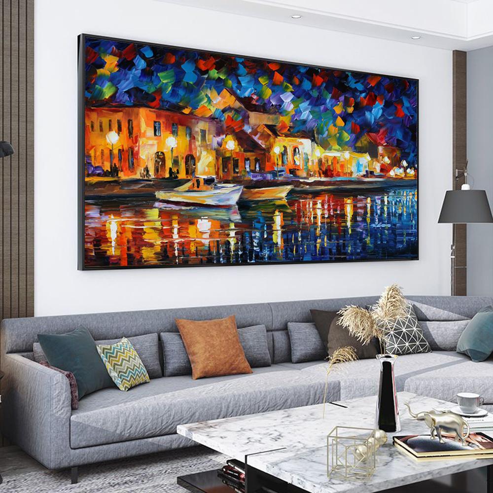 Nordic Landscape Oil Painting Harbor Sailboat Watercolor Art Canvas Painting Living Room Corridor Office Home Decoration Mural No Frame
