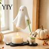 Milky White Ghost Decoration Walking Dog Night Light, 3D Printed LED Warm Lamp, Cute Halloween Decor Puppy Statue with Candle, Home Party Holiday
