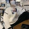 Autumn and Winter Sweater Women's Literary and Retro Loose and Simple Crew Neck Top Design Contrasting Color Versatile Pullover Knitted Sweater