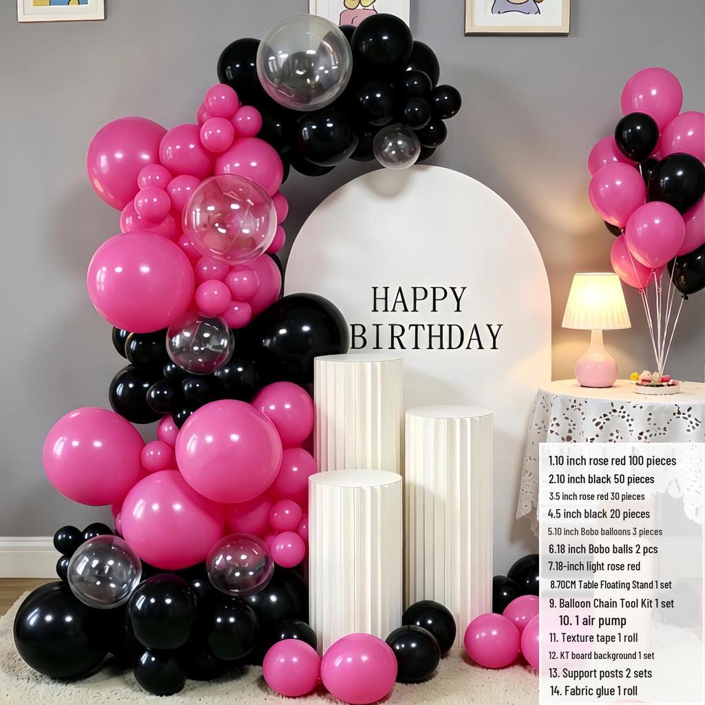 Thickened Round Red-Black Balloon Set for Birthday Parties and Shop Openings