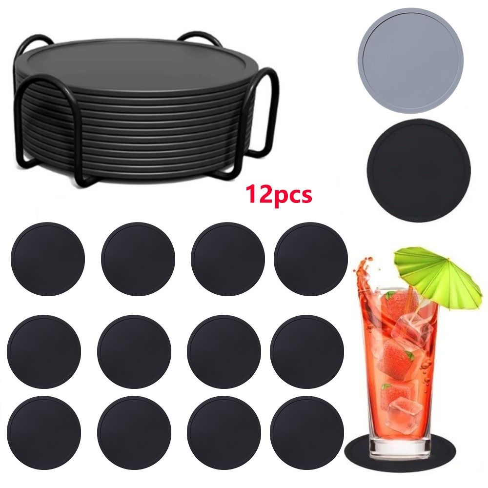 12Pcs 10cm Diameter Silicone Coasters Heat Resistant Cup Mats Drink Coasters  Office Use