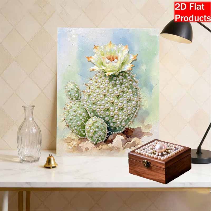 Frameless Pearl Painting Kit Cactus Pattern DIY 3D Bead Art Canvas Relaxing Handmade Craft for Adults Home Decor