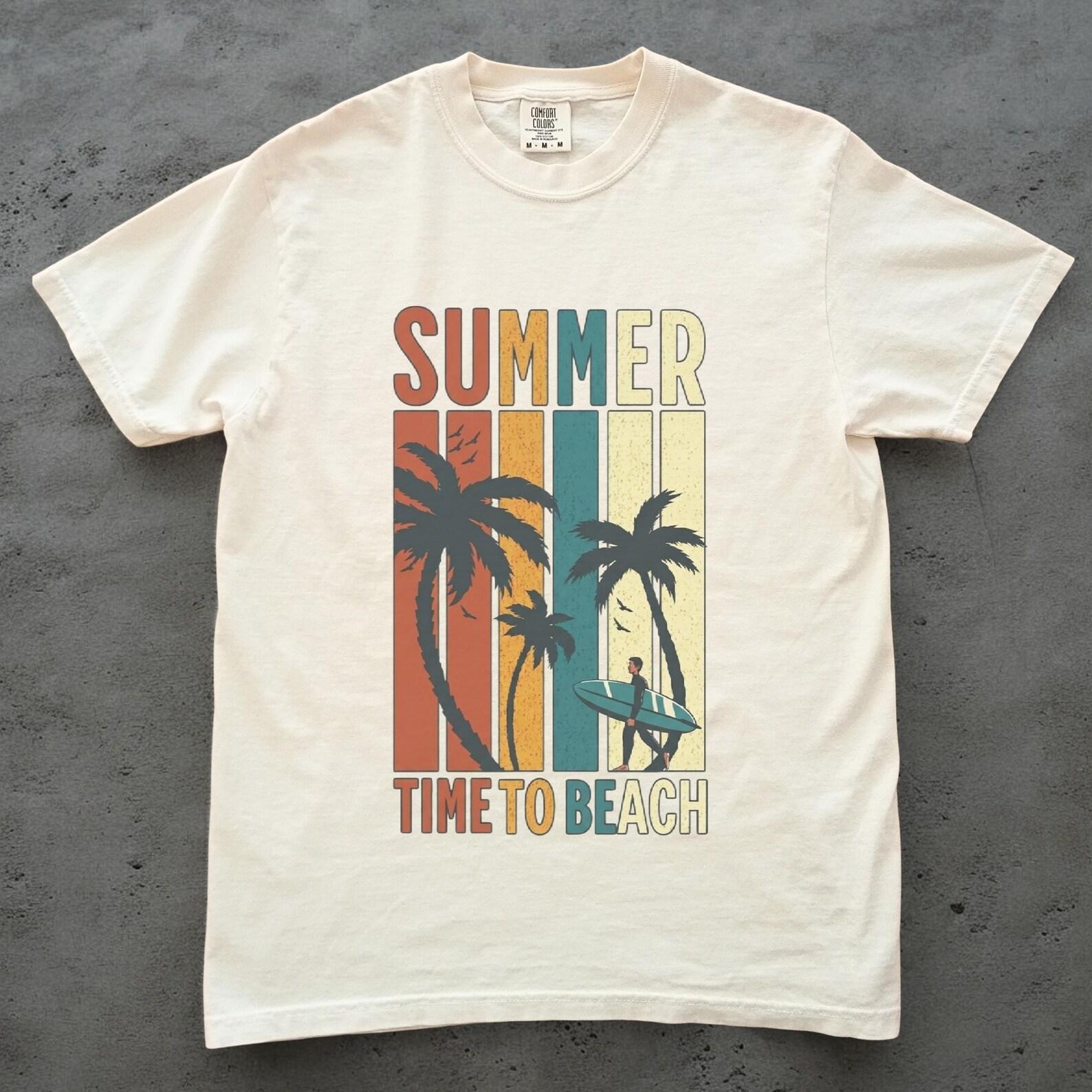 Summer Time to Beach Shirt, Retro Surf Comfort Colors Unisex Tee, Palm Tree Graphic T shirt, Beach Vacation, Summer Vibes Vacation Shirt 3XL