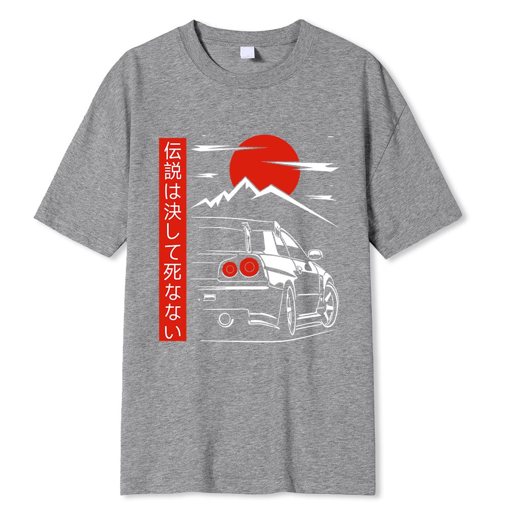 Japanese Style Car Funny T Shirts Men Back Print Street Wear Original Design Oversize Tops Tee Loose Breathable Tees