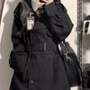 Petite Women's Black Trench Coat - 2023 Autumn/Winter Korean High Street, British Mid-Length Style