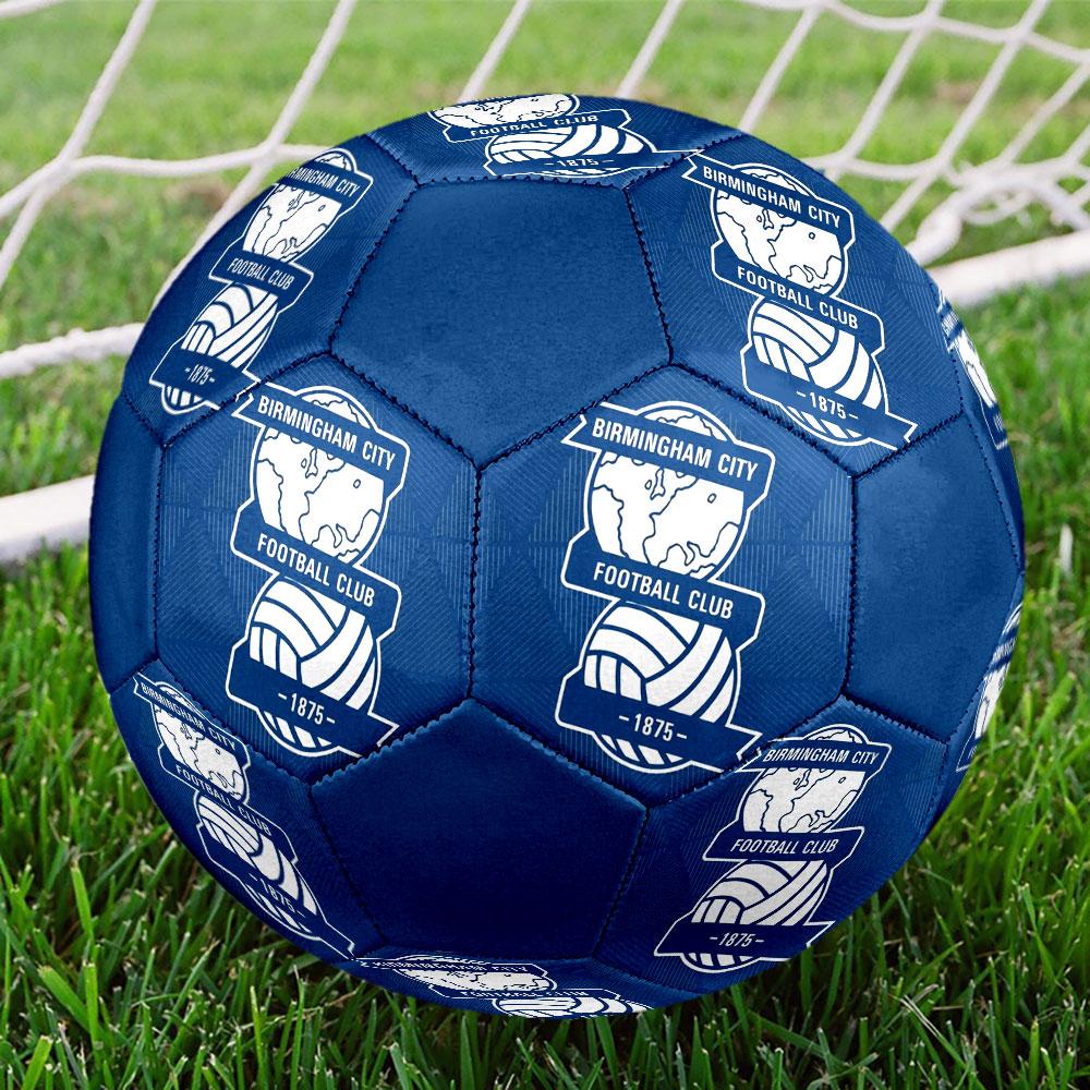Pallone da calcioBirmingham logo stampato Taglia 5, Cucito a macchina in PVC, Resistente e ad alto rimbalzo, Adatto a tutte le età, Merchandising per tifosi, per partite e uso all'aperto.