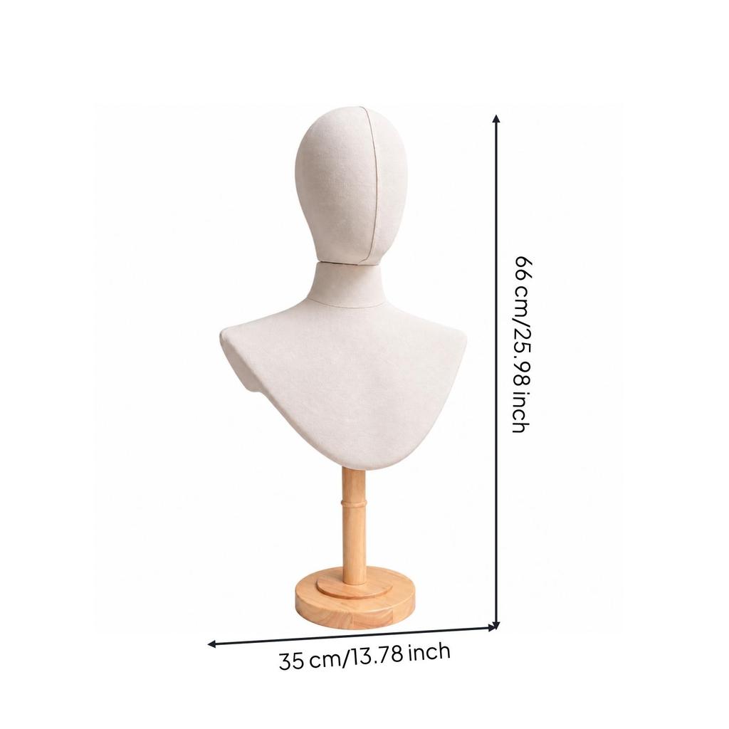 HeadandChest Display Mannequin materialCovered Head with Wooden Base Compact for Boutique