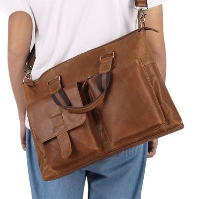 Vintage Briefcase Business Fashion Genuine Leather Men's Cross Body Laptop Bag for Men