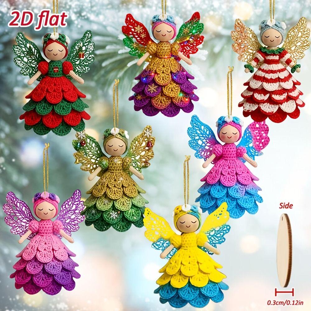 14/28 pcs Wooden Christmas Tree Ornaments Colorful Design Wings Girl Pendant  Christmas Gift Giving