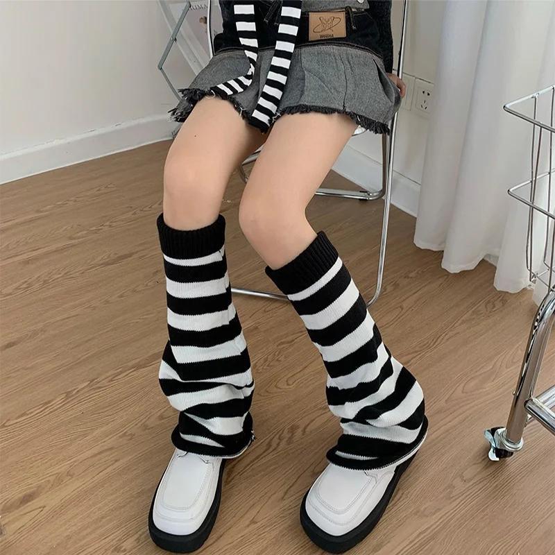 Y2K Lolita Leg Warmers Harajuku Women Winter Red Heart Print Cross Gothic Skull Halloween Skeleton Spider Web Knitted Leg Covers