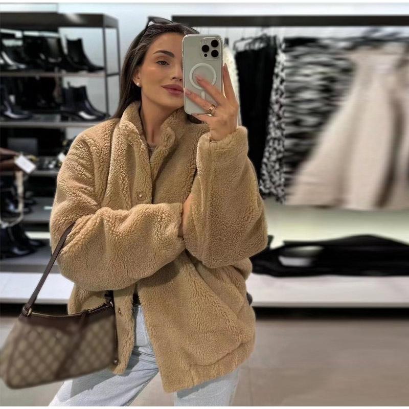 2026 Fall and Winter Women's Comfortable Casual Lazy Style Loose Fleece Pilot Jacket Coat