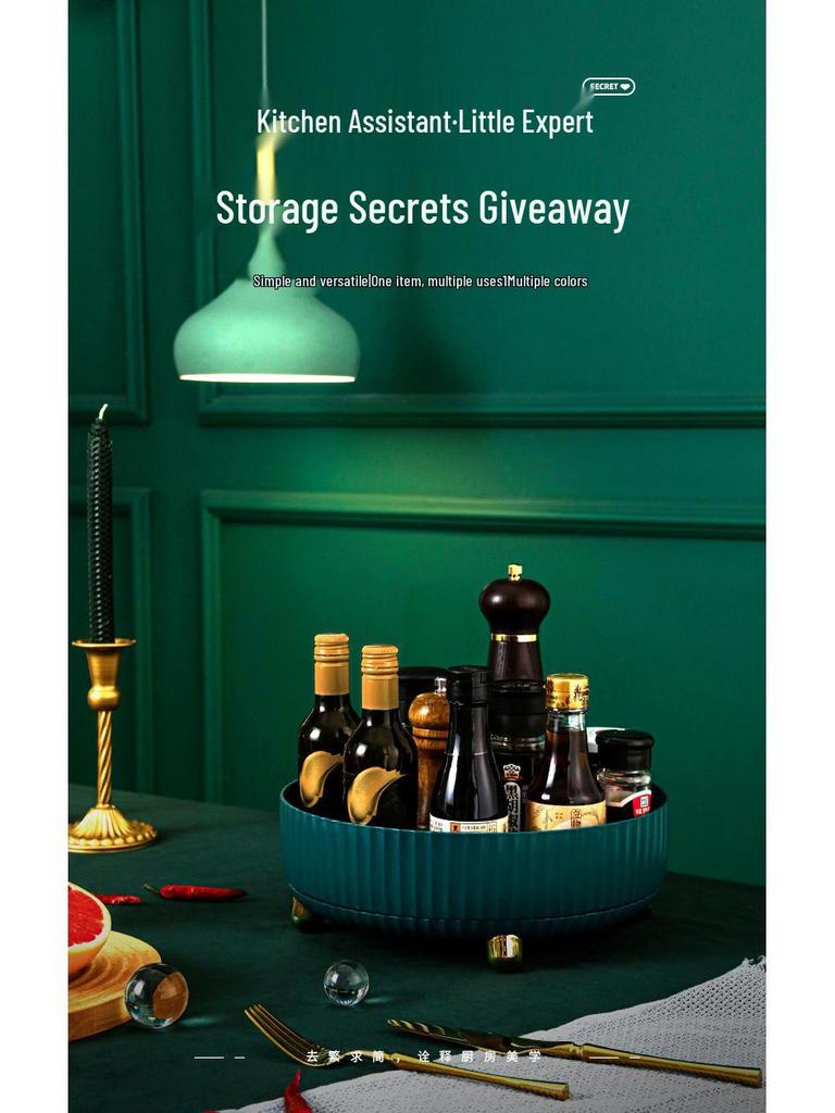 Rotating Kitchen Storage Tray for Snacks, Fruit, and Seasoning Bottles