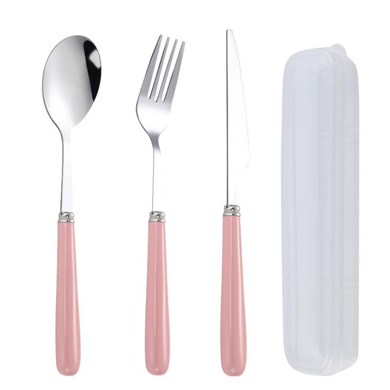 Portable Candy Color Stainless Steel Cutlery Set: Fork, Chopsticks, Spoon, Knife - Student/Outdoor Use.