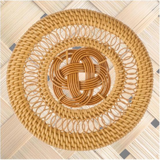 1pcs Rattan Coasters,Natural Handmade Woven Coaster,Chinese Knot Design,Rattan Wall Decor,5.1 in Khaki Round Rattans Coaster for Drinks,Housewarming