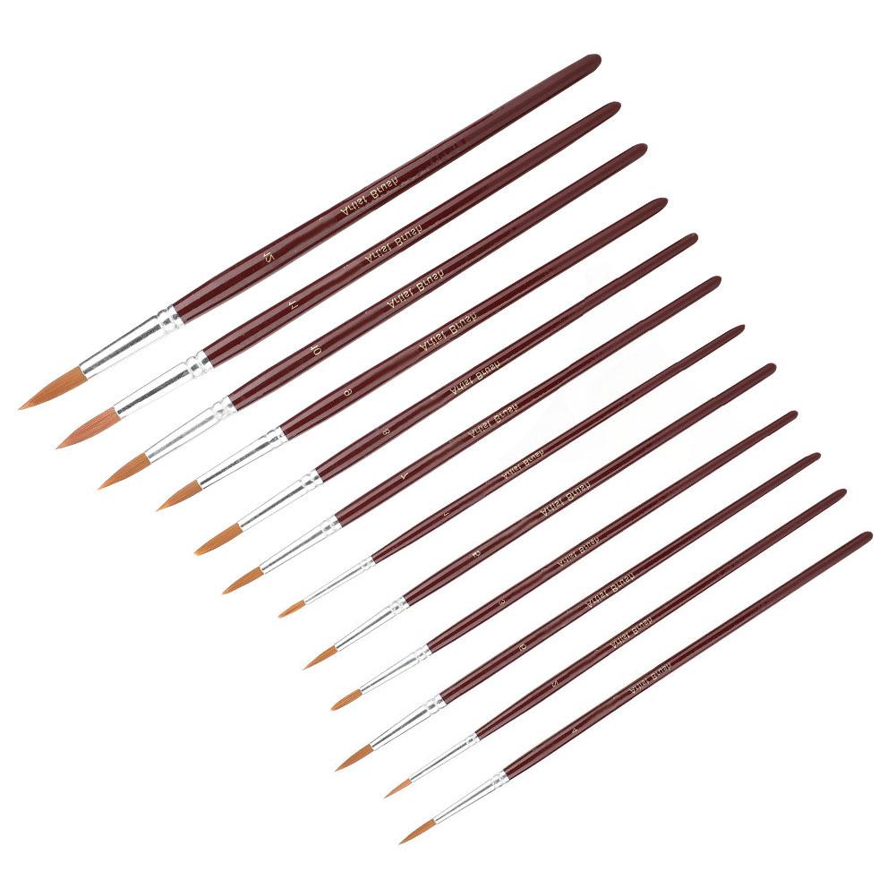 12Pcs Wine Red Nylon Hair Drawing Brush Art Painting Set Tool(round)