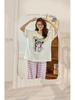 Summer Cotton Pajama Set for Women: Short Sleeve, Long Pants, Cute Design for Teens, Perfect for Spring and Summer.