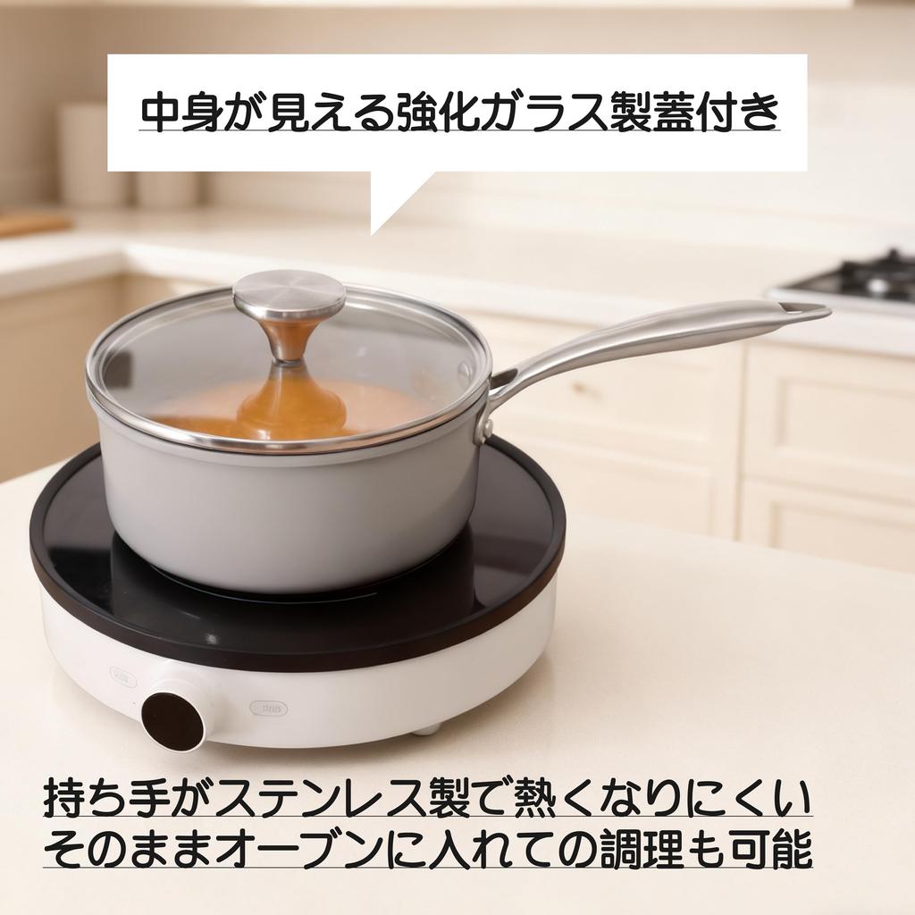 Ginkgoo 16cm with Glass Ideal for Single Japanese Miso Deep Dishwasher Kitchenware Imp. Single-Handle Saucepan, IH/Gas Compatible, Aluminum, Lid,