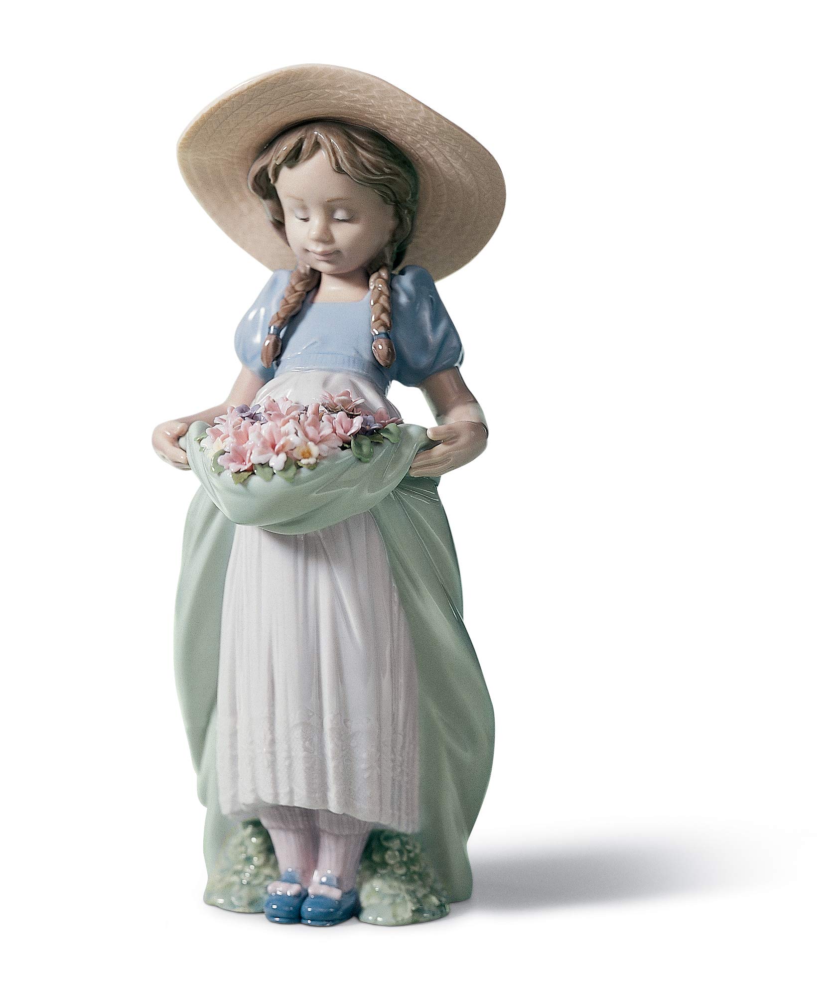 

LLADRÓ Bountiful Blossoms Girl Figurine. Porcelain Girl with Flowers Figure.