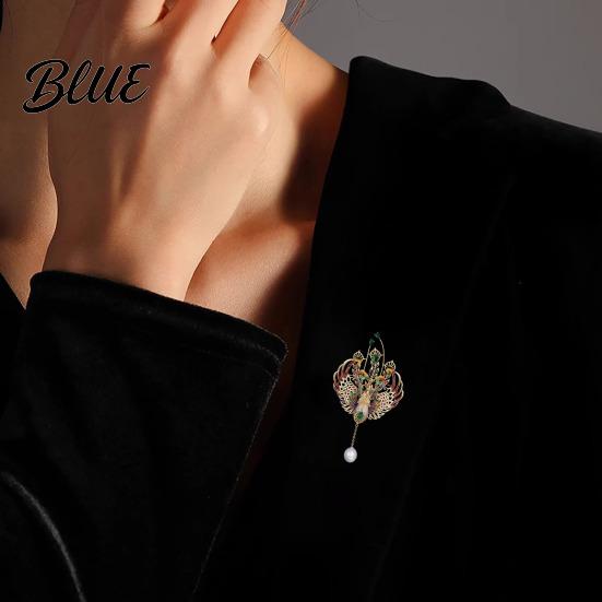 Decorative Brooch Women Sparkling Rhinestones Faux Pearl Phoenix Shape Lapel