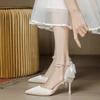 Fashion Women's Fashion One-line High Heels Autumn New Pointy Shallow Mouth Thin with Butterfly Knot Head Hollow Single Shoes