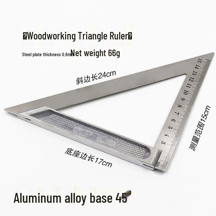 Multifunctional Stainless Steel Triangle Ruler: 90° & 45° Angles for Woodworking