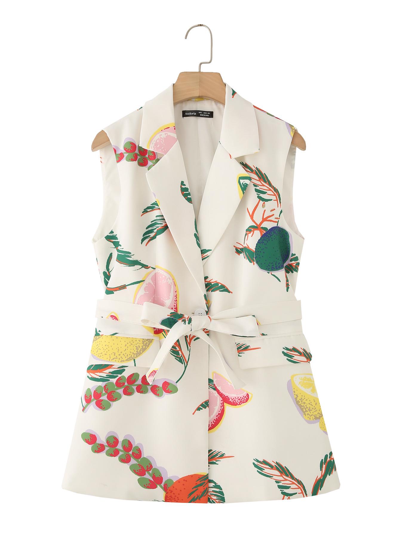 Spring 2026 Women s European & American Style Fruit Print Suit and Shorts Set S