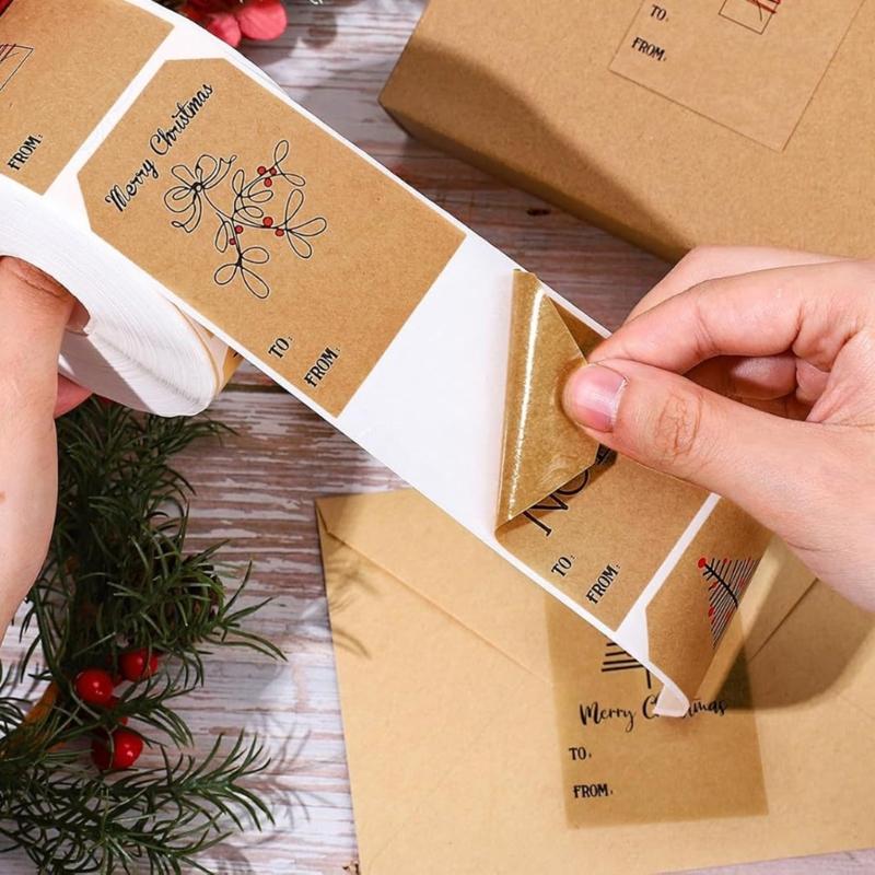 200Pcs Christmas Decorative Sticker 5x7.5cm Adhesive Wrapping Label for Seal Envelope Card Holiday Present Packaging