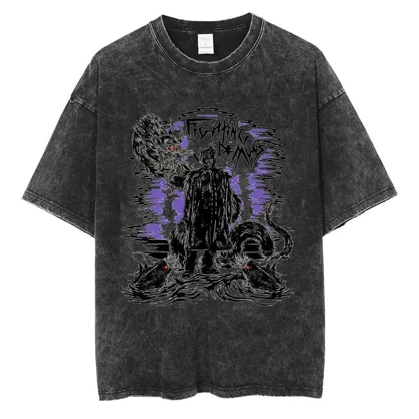 Rapper Juice Wrld Retro Gewassen T-shirt Heren Hip Hop Gotisch M gray