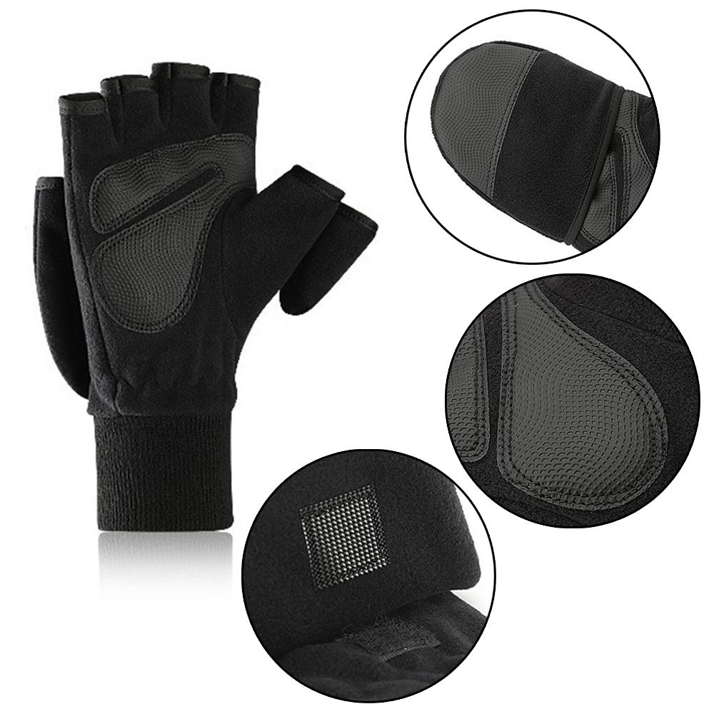Winter Polar Fleece Half Finger Flip Gloves Double Layer Thicken Touch Fingerless Convertible Mitten