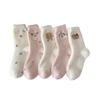 Pink Down-proof Socks - Children's Autumn-winter Warm-up Thickened Mid-calf Socks with Cute Cartoon Dog Design Floor Socks