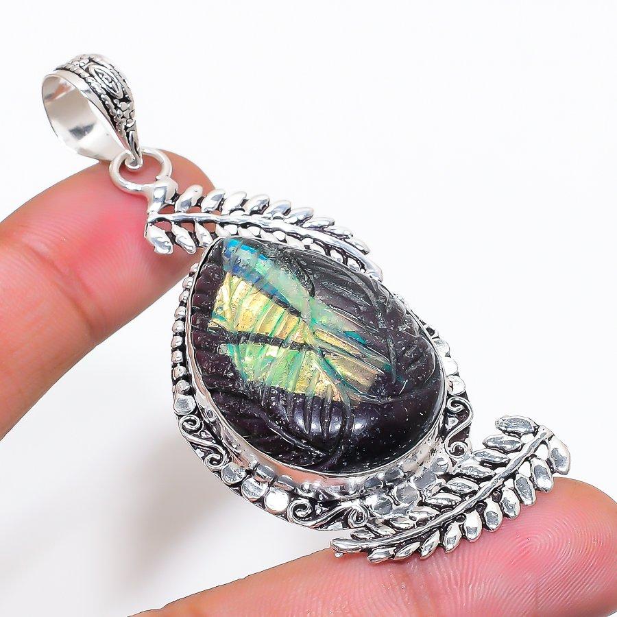 Natural Australian Opal Doublet 925 Sterling Silver Jewelry Pendant 2.96" AP-14126