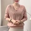 Autumn Winter Women Sweaters Pullovers Solid V-Neck Diamonds Temperament Fashion Casual Long Sleeve Bottoming Shirt Knit Tops