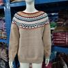 Women's European Retro Fair Isle Long Sleeve Color Block Knitted Sweater Top