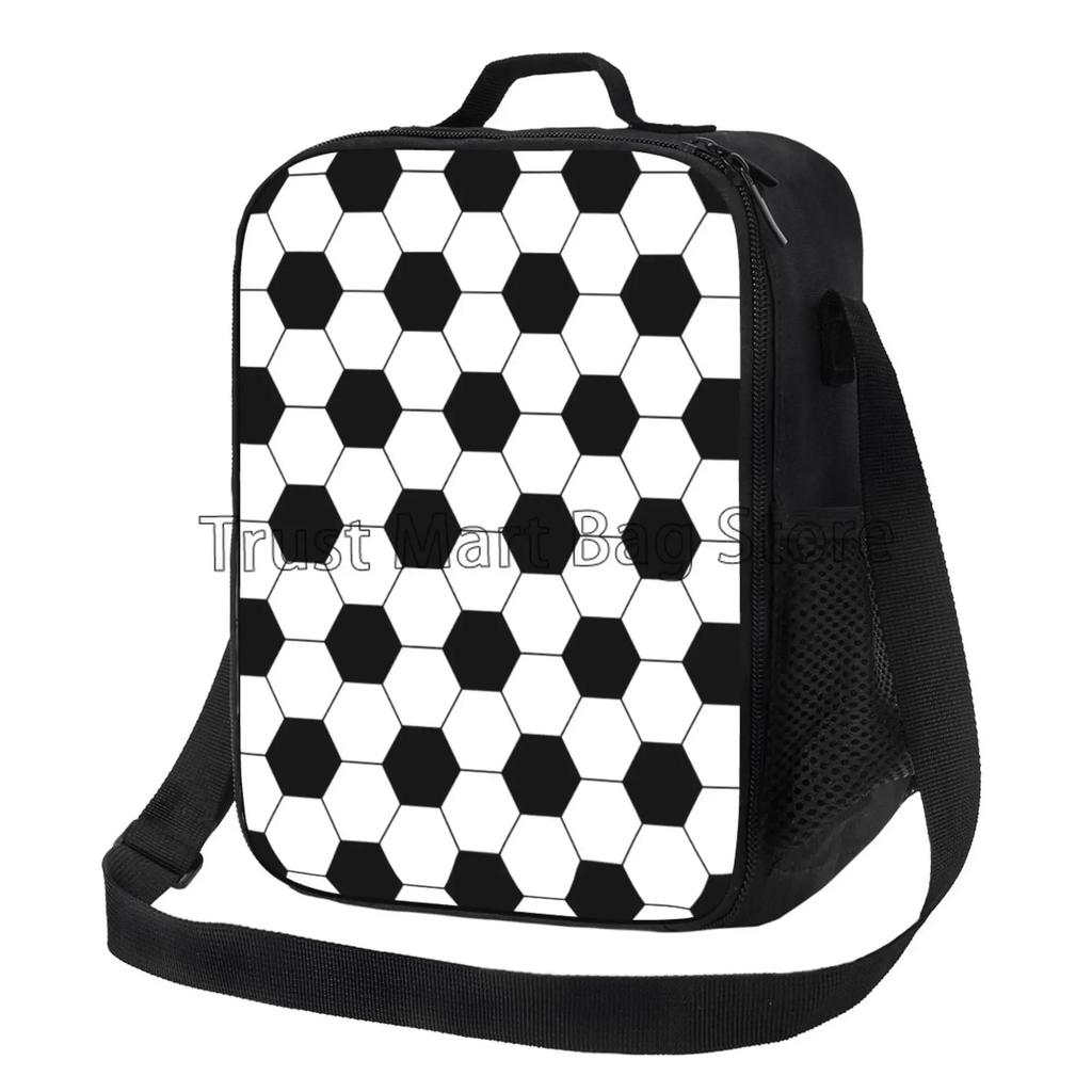 Soccer Ball Insulated Lunch Bag for Women Men Football Reusable Lunch Box for Office Work School Picnic Beach Cooler Tote Bags