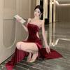 New Elegant and Sexy Velvet One-shoulder Evening Gown with Padded Cups Rhinestone Decoration High Slit Cut Out Mermaid Style Formal Party Long Dress